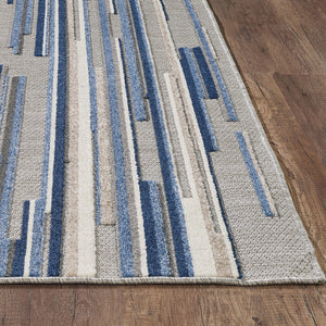 Homeroots 8' X 10' Blue Gray And Ivory Striped Indoor Outdoor Area Rug  Polypropylene 473664