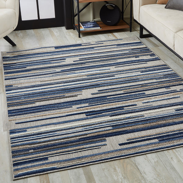 Homeroots 8' X 10' Blue Gray And Ivory Striped Indoor Outdoor Area Rug  Polypropylene 473664