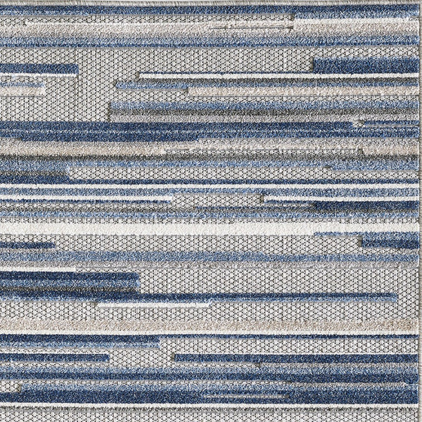 Homeroots 8' X 10' Blue Gray And Ivory Striped Indoor Outdoor Area Rug  Polypropylene 473664