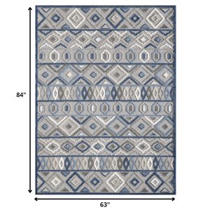 Homeroots 5' X 7' Blue And Gray Abstract Stain Resistant Indoor Outdoor Area Rug  Uv,Treated Polypropylene 473667
