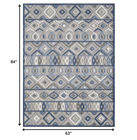 Homeroots 5' X 7' Blue And Gray Abstract Stain Resistant Indoor Outdoor Area Rug  Uv,Treated Polypropylene 473667