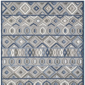 HomeRoots 5' Refresh Your Space with a Stylish Blue and Gray Abstract Stain-Resistant Indoor Outdoor Area Rug 5' X 7' Rectangle 473667
