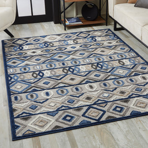Homeroots 5' X 7' Blue And Gray Abstract Stain Resistant Indoor Outdoor Area Rug  Uv,Treated Polypropylene 473667