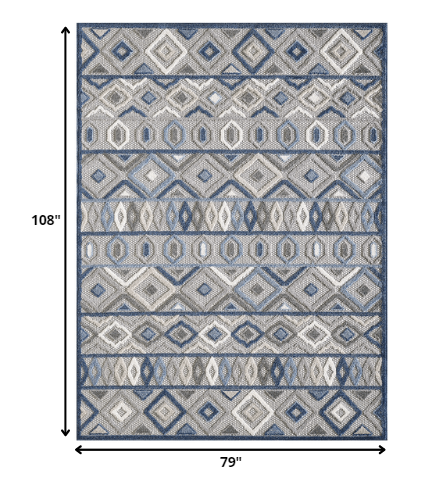 Homeroots 7' X 9' Blue And Gray Abstract Stain Resistant Indoor Outdoor Area Rug  Uv,Treated Polypropylene 473668