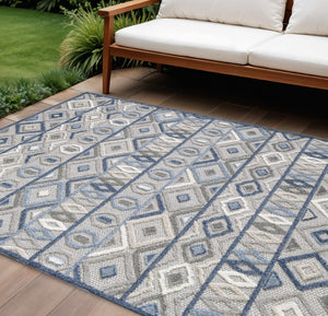 HomeRoots 5' Refresh Your Space with a Stylish Blue and Gray Abstract Stain-Resistant Indoor Outdoor Area Rug 7' X 9' Rectangle 473668