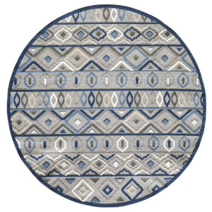HomeRoots 5' Refresh Your Space with a Stylish Blue and Gray Abstract Stain-Resistant Indoor Outdoor Area Rug 8' Round Round 473669