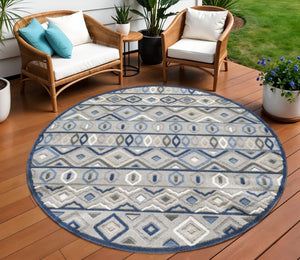 HomeRoots 5' Refresh Your Space with a Stylish Blue and Gray Abstract Stain-Resistant Indoor Outdoor Area Rug 8' Round Round 473669