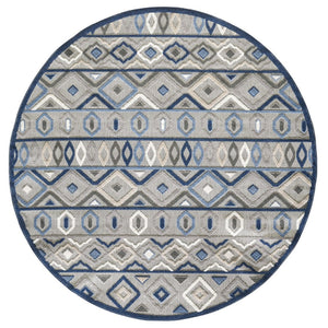 HomeRoots 5' Refresh Your Space with a Stylish Blue and Gray Abstract Stain-Resistant Indoor Outdoor Area Rug 8' Round Round 473669