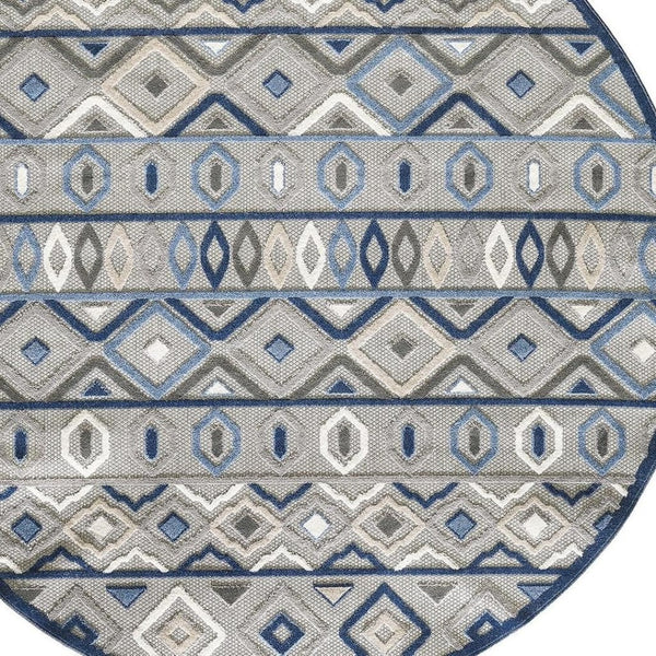 HomeRoots 5' Refresh Your Space with a Stylish Blue and Gray Abstract Stain-Resistant Indoor Outdoor Area Rug 8' Round Round 473669
