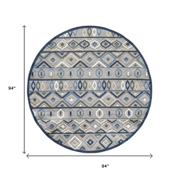 HomeRoots 5' Refresh Your Space with a Stylish Blue and Gray Abstract Stain-Resistant Indoor Outdoor Area Rug 8' Round Round 473669