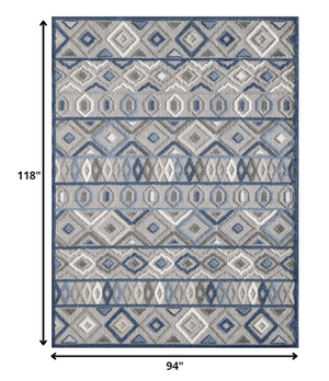 Homeroots 8' X 10' Blue And Gray Abstract Stain Resistant Indoor Outdoor Area Rug  Uv,Treated Polypropylene 473670