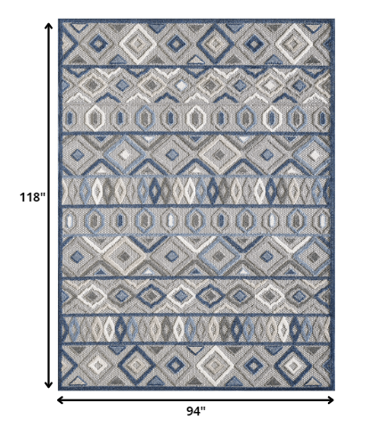 Homeroots 8' X 10' Blue And Gray Abstract Stain Resistant Indoor Outdoor Area Rug  Uv,Treated Polypropylene 473670