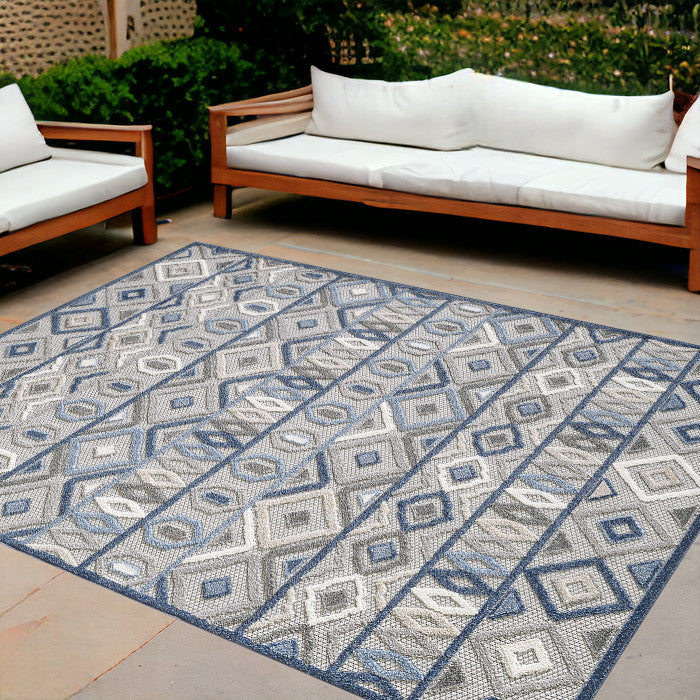 Homeroots 8' X 10' Blue And Gray Abstract Stain Resistant Indoor Outdoor Area Rug  Uv,Treated Polypropylene 473670