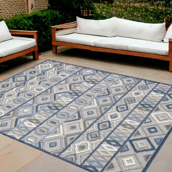 Homeroots 8' X 10' Blue And Gray Abstract Stain Resistant Indoor Outdoor Area Rug  Uv,Treated Polypropylene 473670
