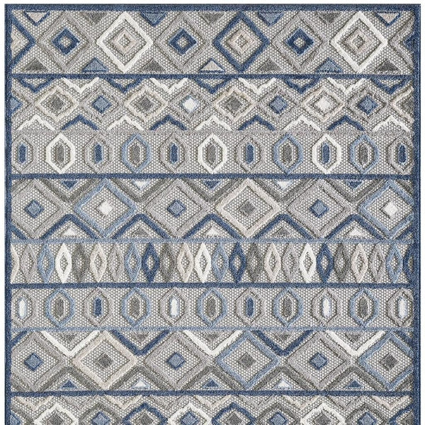 HomeRoots 5' Refresh Your Space with a Stylish Blue and Gray Abstract Stain-Resistant Indoor Outdoor Area Rug 8' X 10' Rectangle 473670