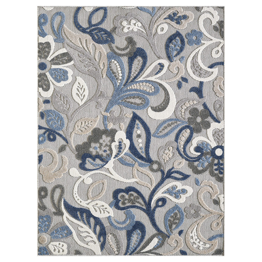Homeroots 5' X 7' Blue And Gray Floral Stain Resistant Indoor Outdoor Area Rug  Uv,Treated Polypropylene 473673