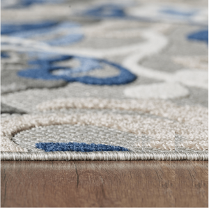 Homeroots 5' X 7' Blue And Gray Floral Stain Resistant Indoor Outdoor Area Rug  Uv,Treated Polypropylene 473673