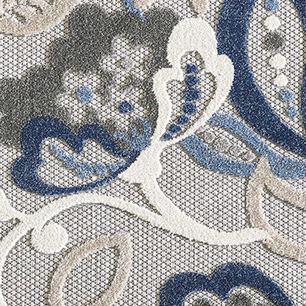 HomeRoots 5' Elegant Blue and Gray Floral Area Rug for Indoor and Outdoor Spaces - Durable, Low-Maintenance Design 5' X 7' 473673