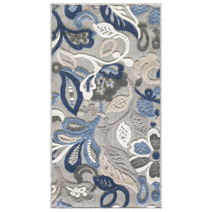 Homeroots 5' X 7' Blue And Gray Floral Stain Resistant Indoor Outdoor Area Rug  Uv,Treated Polypropylene 473673