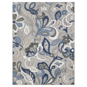HomeRoots 5' Elegant Blue and Gray Floral Area Rug for Indoor and Outdoor Spaces - Durable, Low-Maintenance Design 7' X 9' 473674