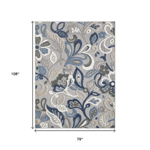 HomeRoots 5' Elegant Blue and Gray Floral Area Rug for Indoor and Outdoor Spaces - Durable, Low-Maintenance Design 7' X 9' 473674