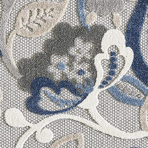 HomeRoots 5' Elegant Blue and Gray Floral Area Rug for Indoor and Outdoor Spaces - Durable, Low-Maintenance Design 7' X 9' 473674