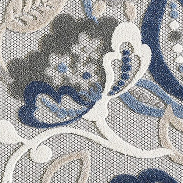 HomeRoots 5' Elegant Blue and Gray Floral Area Rug for Indoor and Outdoor Spaces - Durable, Low-Maintenance Design 7' X 9' 473674