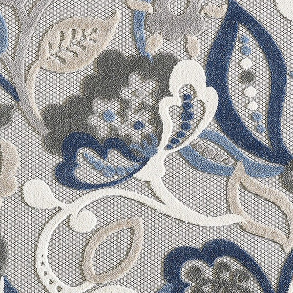 HomeRoots 5' Elegant Blue and Gray Floral Area Rug for Indoor and Outdoor Spaces - Durable, Low-Maintenance Design 7' X 9' 473674