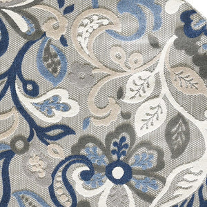 HomeRoots 5' Elegant Blue and Gray Floral Area Rug for Indoor and Outdoor Spaces - Durable, Low-Maintenance Design 8' Round 473675