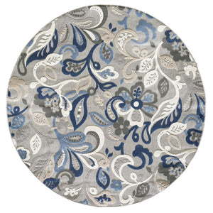 HomeRoots 5' Elegant Blue and Gray Floral Area Rug for Indoor and Outdoor Spaces - Durable, Low-Maintenance Design 8' Round 473675