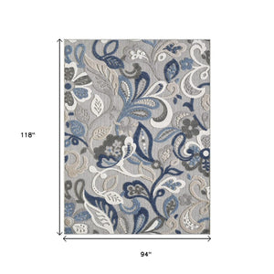 HomeRoots 5' Elegant Blue and Gray Floral Area Rug for Indoor and Outdoor Spaces - Durable, Low-Maintenance Design 8' X 10' 473676