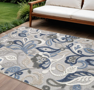 HomeRoots 5' Elegant Blue and Gray Floral Area Rug for Indoor and Outdoor Spaces - Durable, Low-Maintenance Design 8' X 10' 473676