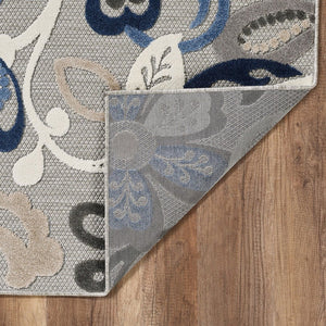HomeRoots 5' Elegant Blue and Gray Floral Area Rug for Indoor and Outdoor Spaces - Durable, Low-Maintenance Design 8' X 10' 473676