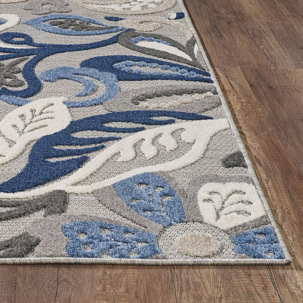 HomeRoots 5' Elegant Blue and Gray Floral Area Rug for Indoor and Outdoor Spaces - Durable, Low-Maintenance Design 8' X 10' 473676
