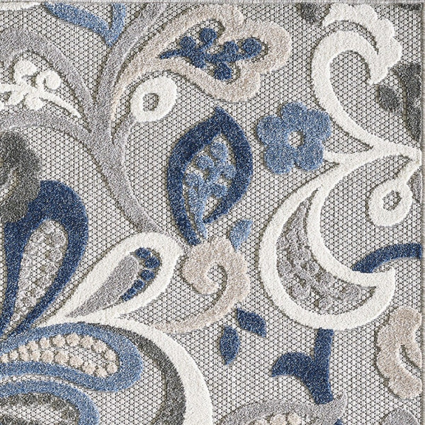 HomeRoots 5' Elegant Blue and Gray Floral Area Rug for Indoor and Outdoor Spaces - Durable, Low-Maintenance Design 8' X 10' 473676