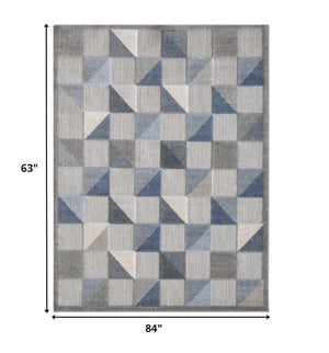 Homeroots 5' X 7' Blue And Gray Geometric Stain Resistant Indoor Outdoor Area Rug  Uv,Treated Polypropylene 473679
