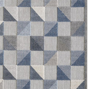 HomeRoots 5' Blue and Gray Geometric Area Rug – Stain Resistant, Durable, Modern Design for Indoor & Outdoor Use 5' X 7' Rectangle 473679