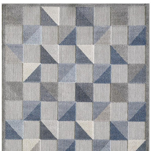 HomeRoots 5' Blue and Gray Geometric Area Rug – Stain Resistant, Durable, Modern Design for Indoor & Outdoor Use 5' X 7' Rectangle 473679