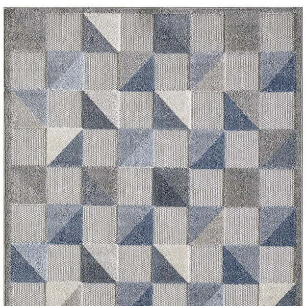 HomeRoots 5' Blue and Gray Geometric Area Rug – Stain Resistant, Durable, Modern Design for Indoor & Outdoor Use 5' X 7' Rectangle 473679