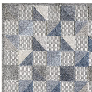 HomeRoots 5' Blue and Gray Geometric Area Rug – Stain Resistant, Durable, Modern Design for Indoor & Outdoor Use 5' X 7' Rectangle 473679
