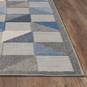 Homeroots 5' X 7' Blue And Gray Geometric Stain Resistant Indoor Outdoor Area Rug  Uv,Treated Polypropylene 473679
