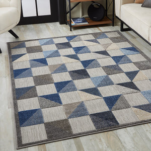 Homeroots 5' X 7' Blue And Gray Geometric Stain Resistant Indoor Outdoor Area Rug  Uv,Treated Polypropylene 473679
