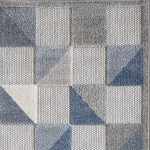 Homeroots 5' X 7' Blue And Gray Geometric Stain Resistant Indoor Outdoor Area Rug  Uv,Treated Polypropylene 473679