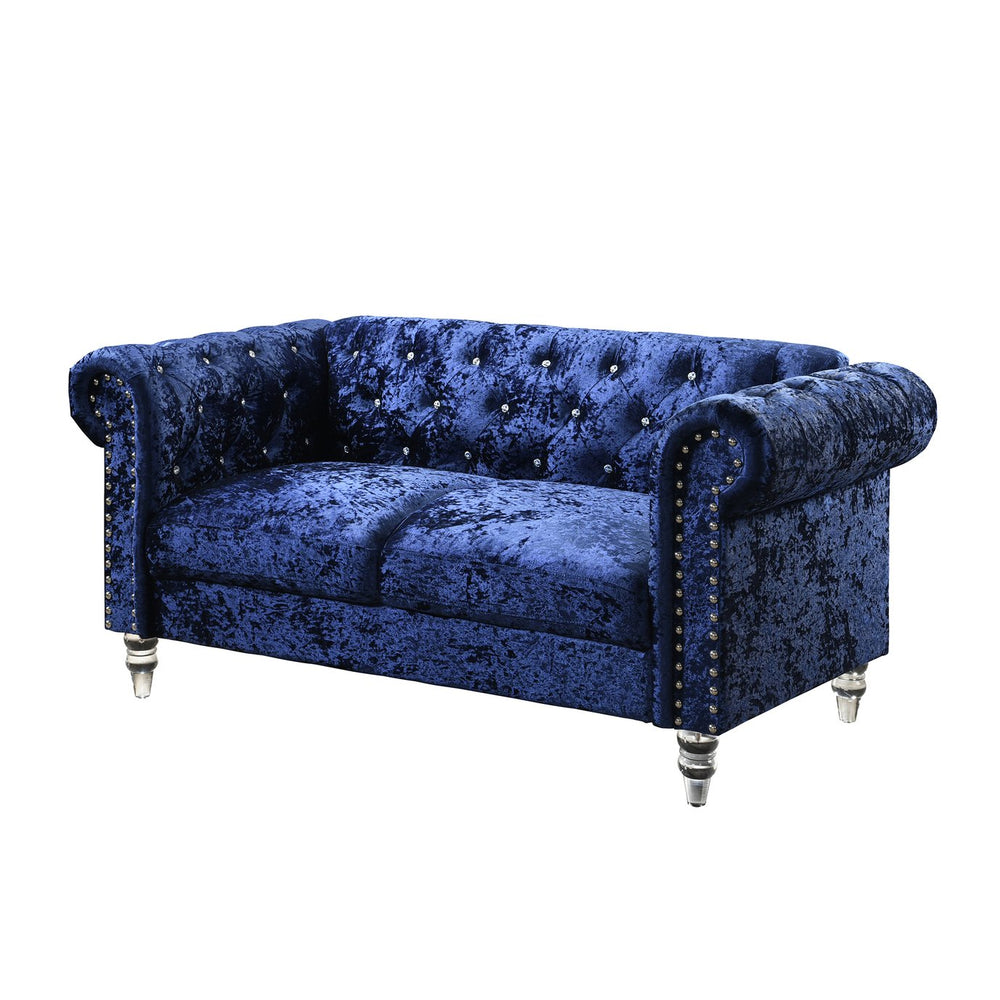 English Elm Anina Blue Velvet Loveseat Upholstered in Plush 100% Polyester Fabric with Foam-Fiber Comfort B201P299738