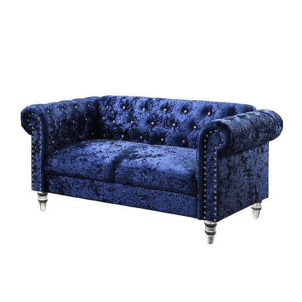 English Elm Anina Blue Velvet Loveseat Upholstered in Plush 100% Polyester Fabric with Foam-Fiber Comfort B201P299738