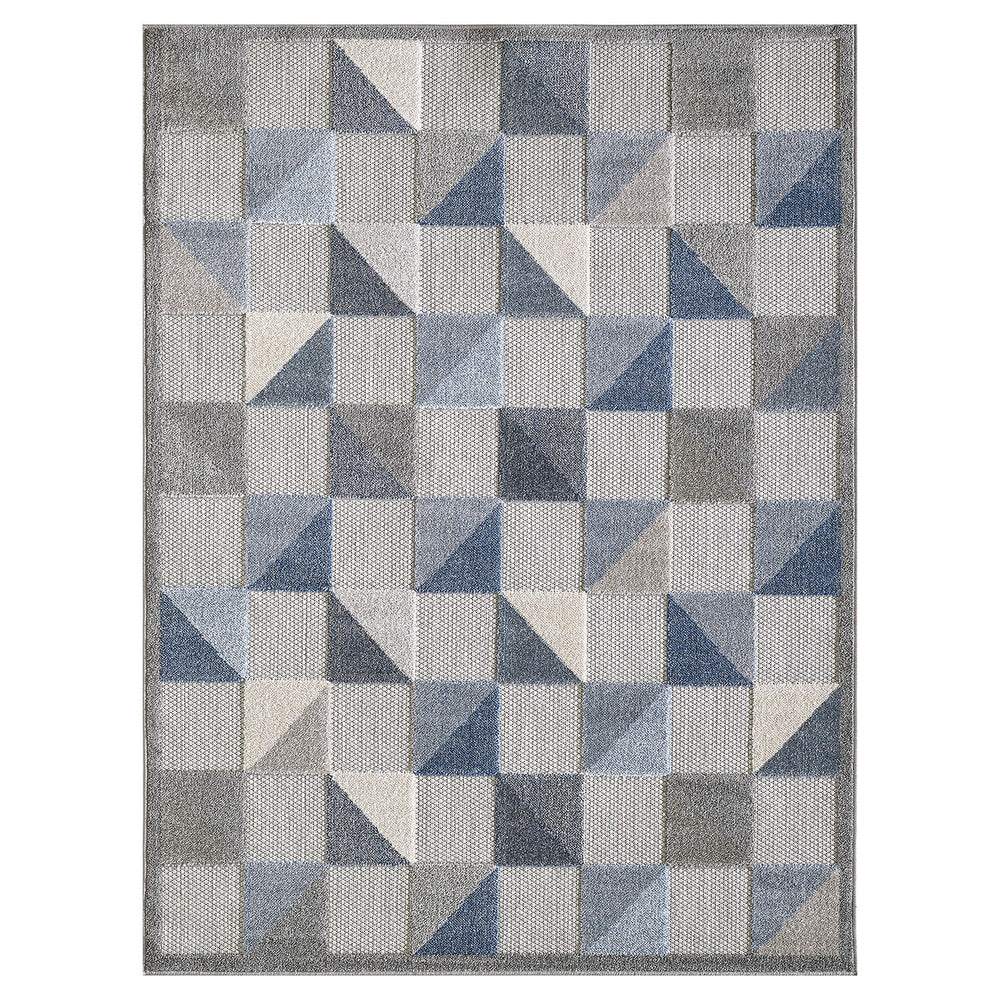 Homeroots 7' X 9' Blue Geometric Stain Resistant Indoor Outdoor Area Rug  Uv,Treated Polypropylene 473680