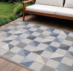 HomeRoots 5' Blue and Gray Geometric Area Rug – Stain Resistant, Durable, Modern Design for Indoor & Outdoor Use 7' X 9' Rectangle 473680