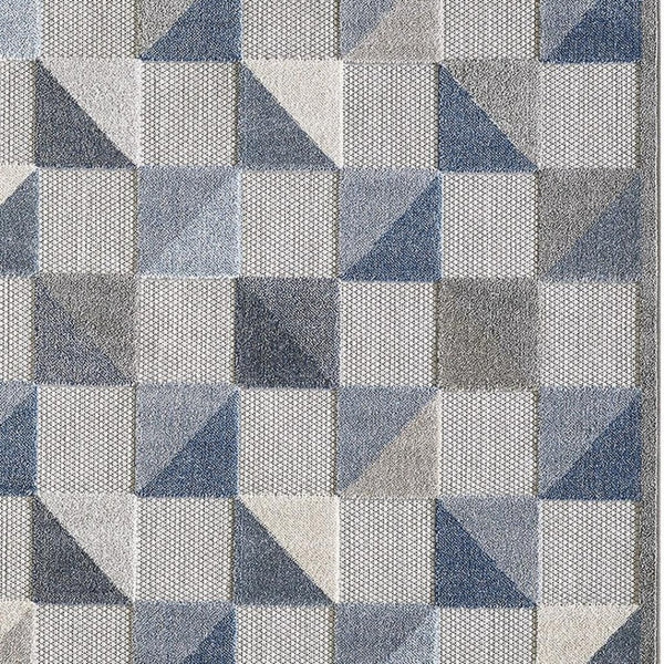 HomeRoots 5' Blue and Gray Geometric Area Rug – Stain Resistant, Durable, Modern Design for Indoor & Outdoor Use 7' X 9' Rectangle 473680