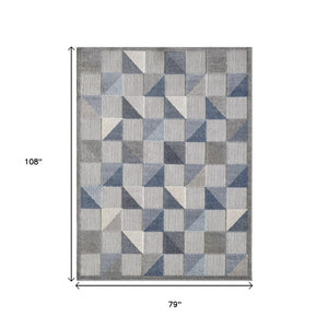 HomeRoots 5' Blue and Gray Geometric Area Rug – Stain Resistant, Durable, Modern Design for Indoor & Outdoor Use 7' X 9' Rectangle 473680