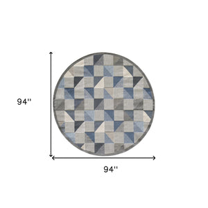 HomeRoots 5' Blue and Gray Geometric Area Rug – Stain Resistant, Durable, Modern Design for Indoor & Outdoor Use 8' Round Round 473681